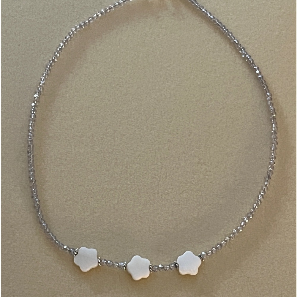 New Cute Mother Of Pearl Flower & Sparkly Amethyst Choker Necklace